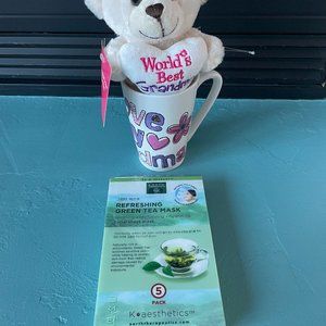 I Love My Grandma Tall Coffee Mug W/ World's Best Grandma Bear & Green Tea Masks